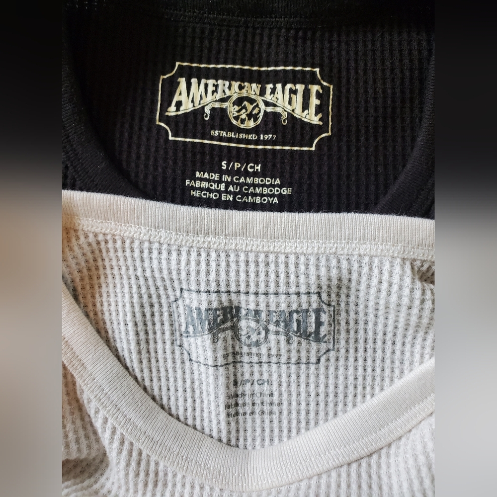 American Eagle Black and White Waffle Knit Thermal Tops S - Picture 7 of 8